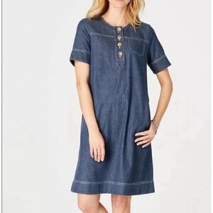 J. Jill Denim Dress Button Front‎ Pockets Short Sleeve Casual XS Oversized Dress